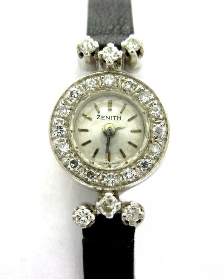 ゼニス 1960s K18WG無垢 純正ダイヤモンド レディース バックワインダー 手巻機械式ムーブ|ロレックス・アンティーク腕時計 中古品