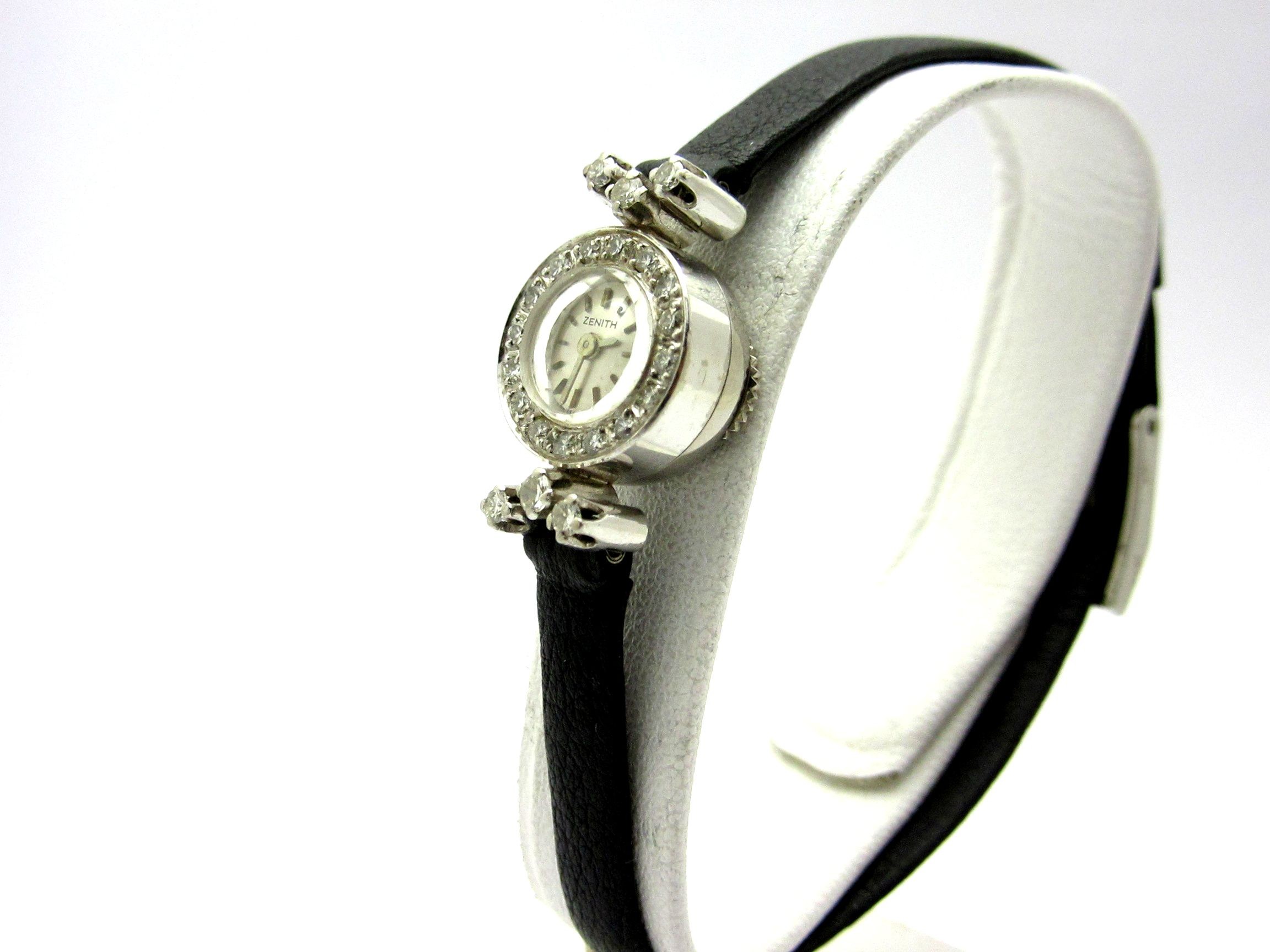 ゼニス 1960s K18WG無垢 純正ダイヤモンド レディース バックワインダー 手巻機械式ムーブ|ロレックス・アンティーク腕時計 中古品