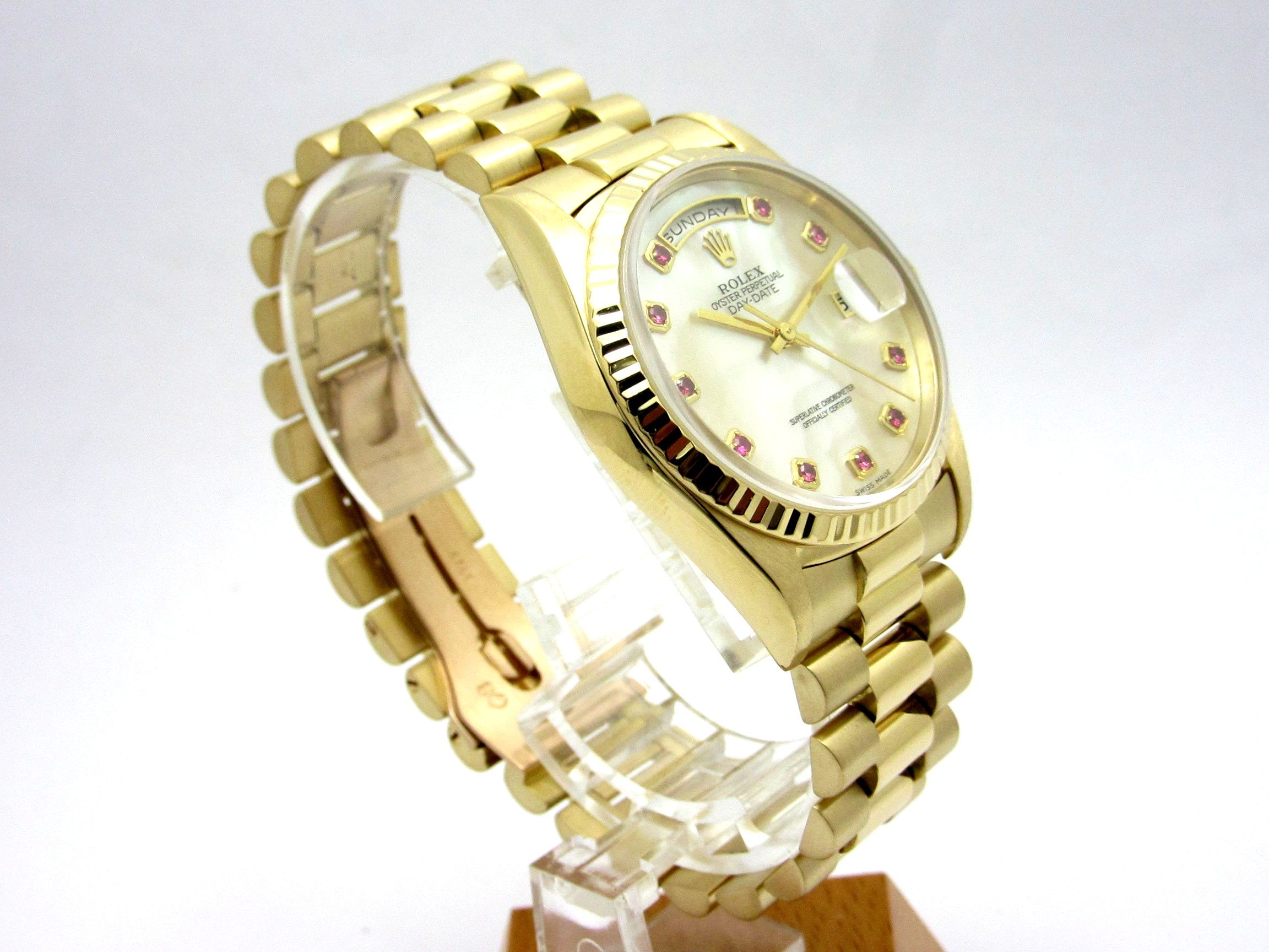 ロレックス（ROLEX） ”デイデイト シェル文字盤＆ルビーポイント K18YG無垢 Ref18238NGR” W番 フルオリジナル ギャランティ・BOX付属|ロレックス・アンティーク腕時計