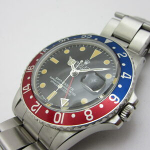 ロレックス ROLEX ”裏赤 ぺプシベゼル” フチなし オールトリチウム GMTマスター Ref-1675 Sir-281**** 1971年製 機械式自動巻ムーブCal1570 オイスター巻きブレスレット7836/FF280/71-4