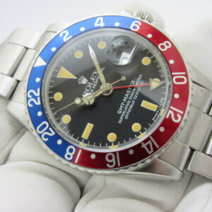 ロレックス ROLEX ”裏赤 ぺプシベゼル” フチなし オールトリチウム GMTマスター Ref-1675 Sir-281**** 1971年製 機械式自動巻ムーブCal1570 オイスター巻きブレスレット7836/FF280/71-4