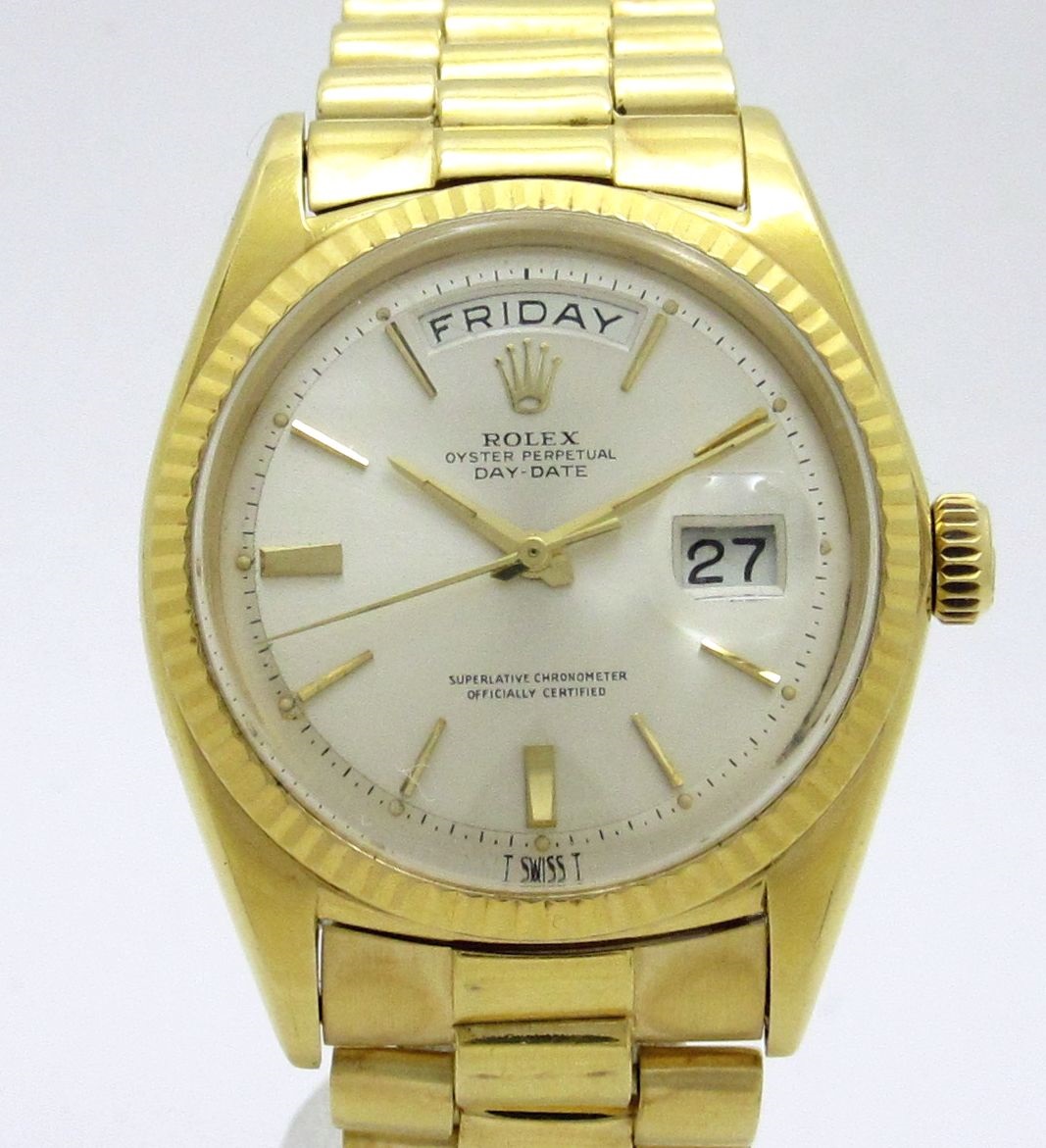 ロレックス ROLEX　　　”シルバー文字盤　デイデイト　Ref-1803”　　K18YG無垢　　オールトリチウム　　Sir-101****(1964年製)　　　　自動巻機械式ムーブCal-1555　　　K18YG無垢製スイス製プレジデントブレスレット63/4　