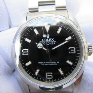 ロレックス　ROLEX　　　”スパイダーダイヤル　エクスプローラー1　Ref.14270　X番（1991年製） ”　ブッフェラー BUCHERER購入品　　　オールトリチウム　シングルバックル　　　機械式自動巻ムーブCal.3000　　　　　ギャランティ・取説・内外BOX付属